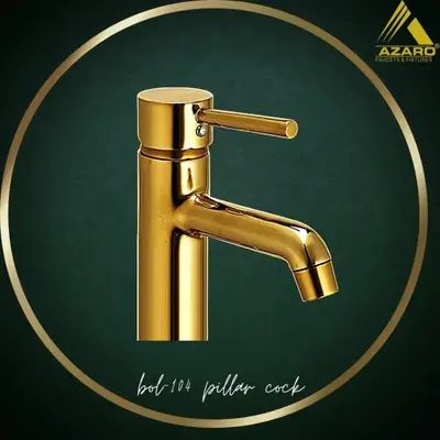 Golden Azaro Polished Stainless Steel Bold Pillar Cock Tap, For Kitchen, Bathroom, Handle Type : Single