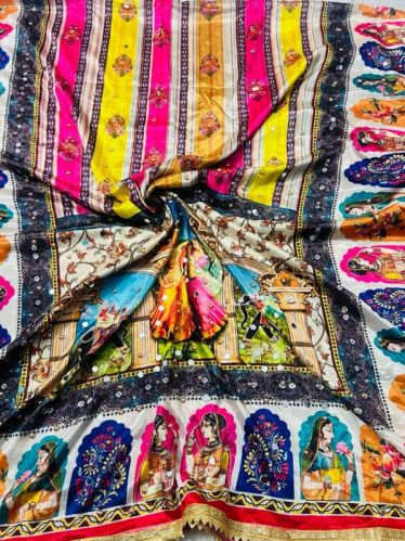 Madaan Store Semi Chinon Printed Mirror Pakistani Dupatta, Gender : Female