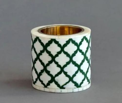 Round Polished Printed Bone Inlay Candle Stands, For Decoration