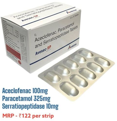 Avesec Sp Aceclofenac Paracetamol Serratiopeptidase Tablet, For Pain Reliever, Packaging Type : Box