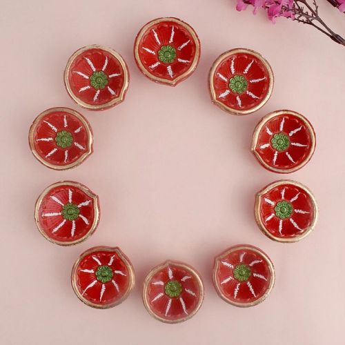 Satvik Radiant Clay Diya, For Decoration, Color : Red
