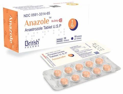 British Pharma Anastrozole 1mg Tablet, For Hospital, Clinic, Packaging Type : Strips