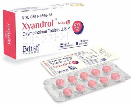 British Pharma Oxymetholone 50mg Tablets, For Hospital, Clinic, Packaging Type : Strips