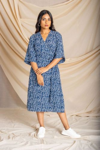 100% Cotton Ladies Printed Wrap Dress, Length : Knee Length