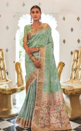 Multicolor Floral Printed Zari Sangudi Saree, Saree Length : 5.5 Meters