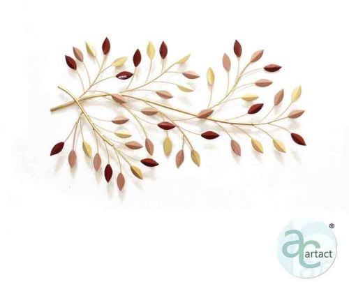 Mirage Branch With Gold, Red and Peach Leaves Branch Metal Wall Art