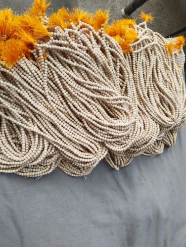 Beige Color Round Tulsi Beads Mala, For Religious, Size : 65 Cm