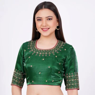 Green Tapeta Silk Embroidered Blouse, Gender : Female