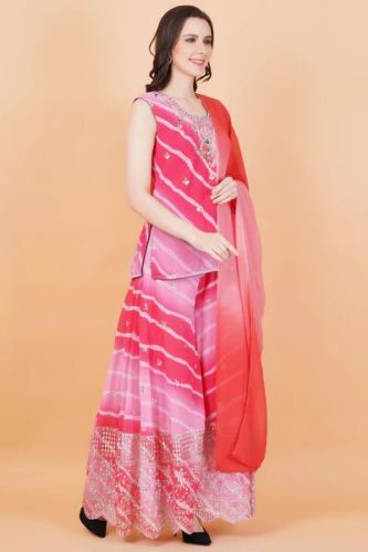 Party Wear Sufiza Pink Lehariya Printed Georgette Sharara Suit