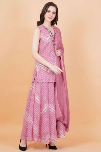 Party Wear Premium Georgette Sufiza Pink Zardosi Work Sharara Suit