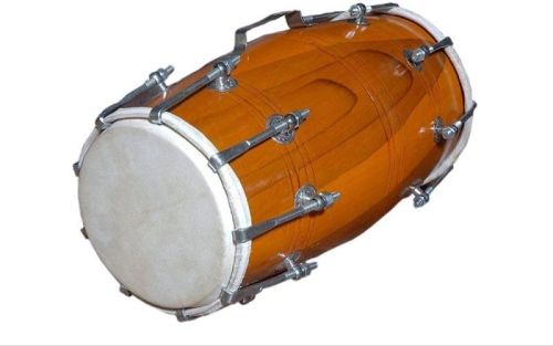 Yellow Indian Musical Wooden Dholak, Size : 17 To 19 Inches