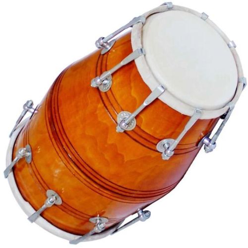 Wooden Handmade Wood Dholak Yellow Brown Line Nuts N Bolt