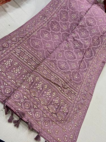 Embroidered Jaal Chikankari Saree, Feature : Impeccable Finish