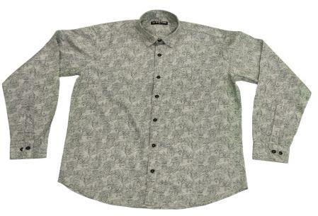 Mens Light Grey Printed Satin Full Sleeve Shirt