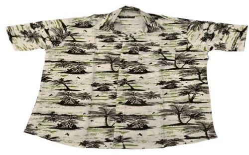 White and Green Half Sleeve Mens Printed Viscose Shirt