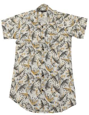 White and Yellow Mens Viscose Half Sleeve Printed Shirt