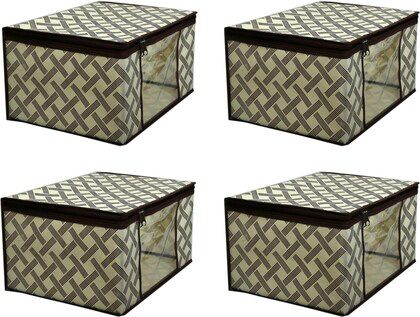 4 Pcs Combo Printed Beige & Black Storage Bag