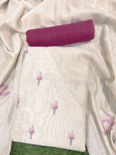 PINK MUGA COTTON LOTUS LADIES SUIT, Size : FREE SIZE