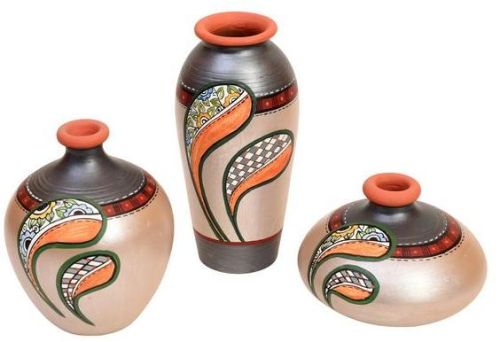 Common Tribal Art Silver Handpainted Vases, Packaging Type : Carton Box