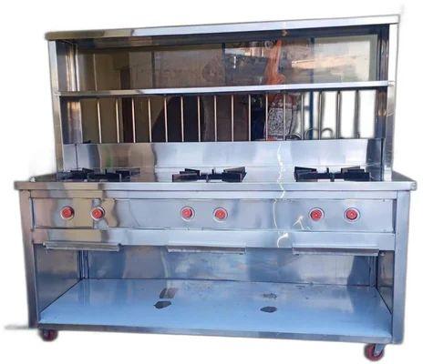 Silver Stainless Steel Three Burner Cooking Range, For Commercial