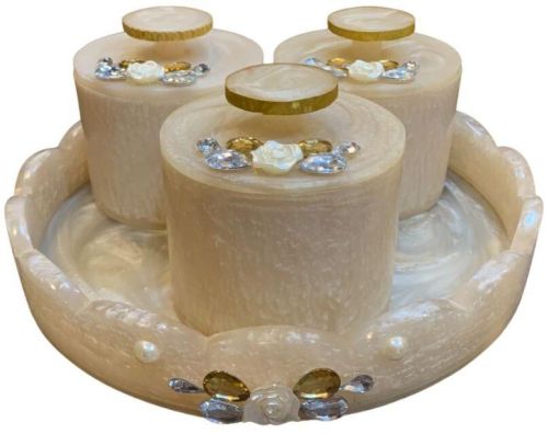 Round Resin Tray Set With 3 Jar