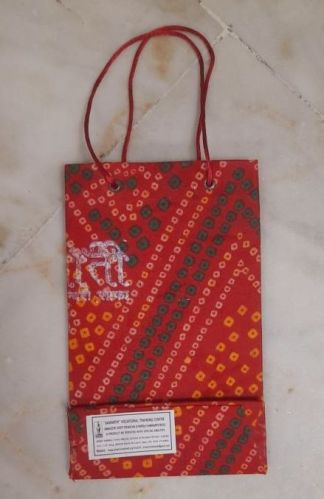 Red Printed Paper Bandhej Carry Bags, For Packaging