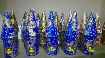 Blue Paper Mache Hanging Bird House, For Decoration, Technics : Handmade