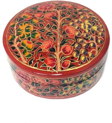 Printed Round Paper Mache Box, For Home Decor, Gifting, Feature : Supreme Finish, Attractive Design