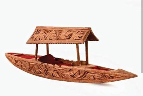 Brown Polished Wooden Carving Handicraft Boat, For Home Decor, Gift, Size : Multisize