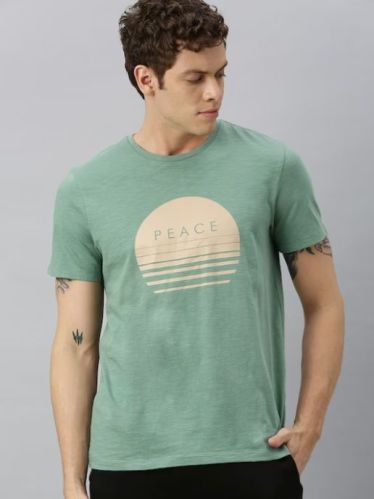 Mens Green Half Sleeve T-Shirt, Technics : Machine Wash