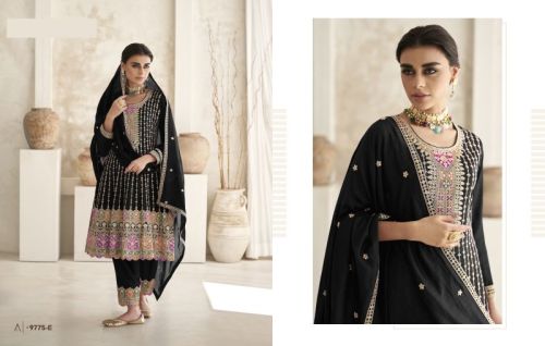 9star Fashion Chinon Readymade Suits, Color : Black, Technics : Embroidery Work, Clothing Type : Salwar Kameez