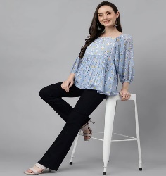 Printed Ladies Blue Polyester Top, Size : XL