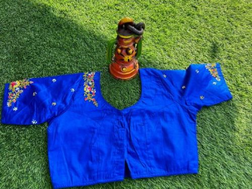 Cotton Hand Embroidered Ink Blue Blouse, Technics : Handloom