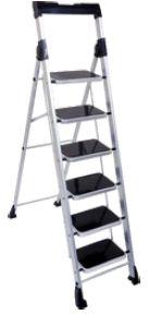 Aluminum Corona 6 Step Portable Ladder, Color : Silver, Black