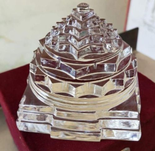 Transparent Polished Handmade Crystal Shree Yantra, For Luck, Wealth