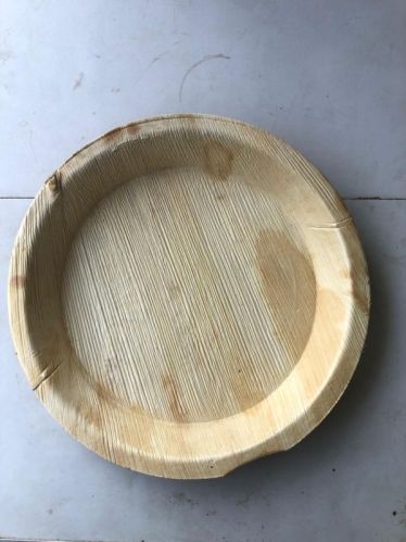 Light Brown Round 10 Inch Areca Leaf Plate, For Serving Food, Packaging Type : Plastic Packet