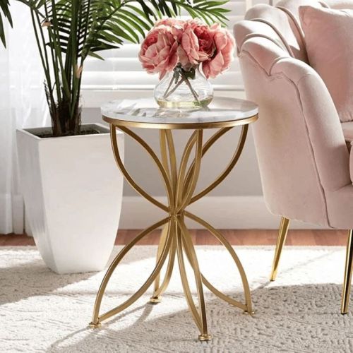 Polished Marble Top With Metal Base Printed Butterfly Design Side Table, Size : Customizable