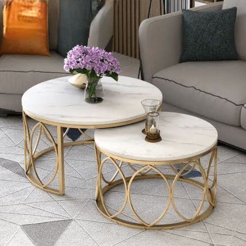 Vary According To Size Printed Coated Elegant Marble Nesting Table, Table Length : Customizable