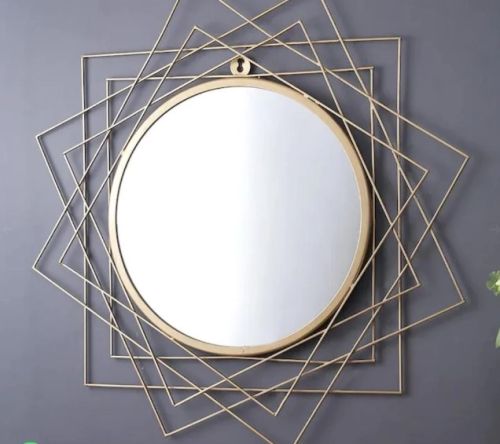 Gold Toned Metallic Frame Mirror, For Household, Hotels, Bathroom, Interior, Furniture, Handicrafts