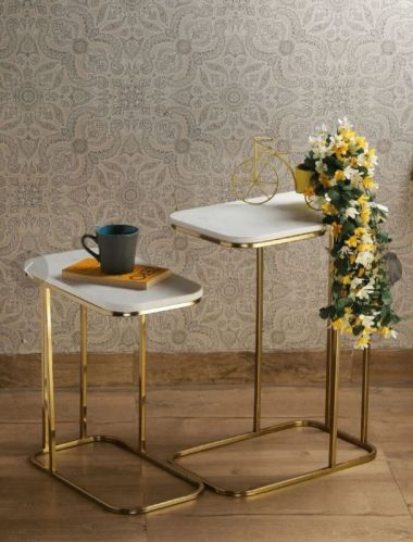 Polished Printed Marble Side Table Set, For Parlour, Hotel, Home, Also Ideal Cafes, Size : Customizable