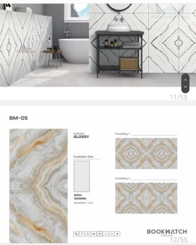 Veloxi Porcelain Glossy Bookmatch Bm-05 Floor Tile For Flooring