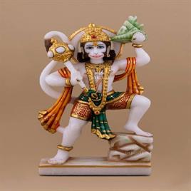 Multicolor Marble Veer Hanuman Ji Statue, For Worship, Packaging Type : Carton Box