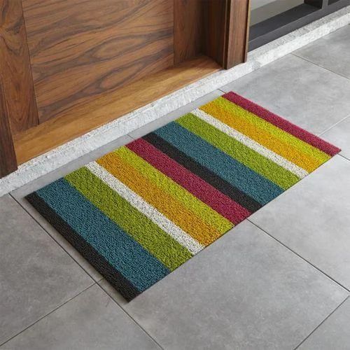 Multicolor Cotton Striped Door Mat, For Hotel, Home, Shape : Rectangular