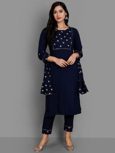 Rayon Straight Kurta Palazzo Dupatta Set, Occasion : Party Wear