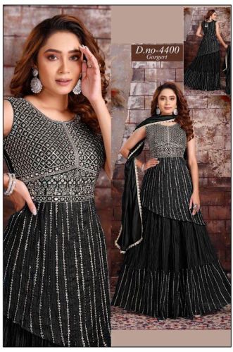 A 18 Black Georgette Gown, Size : S To XL
