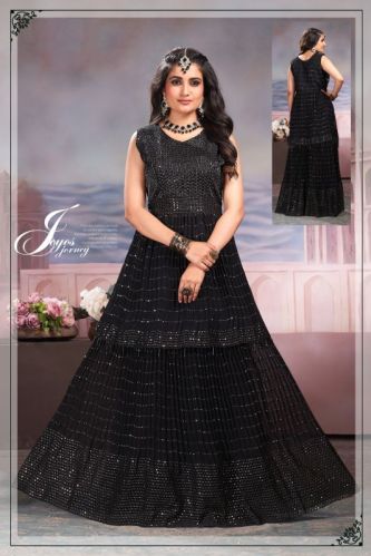 A 28 Black Georgette Gown, Size : S To XL