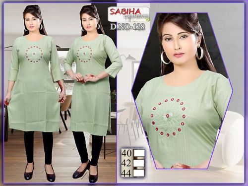 Sabiha Full Sleeve Plain Cotton Green Nyra Cut Kurti, Technics : Machine Made