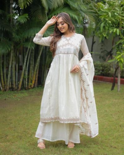 Net Round Neck Cotton Ladies Designer Palazzo Suit, Occasion : Casual Wear