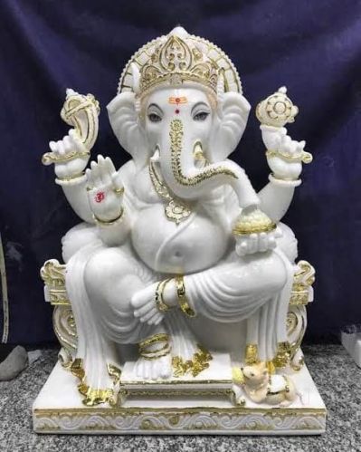 Shree Ganesh Ji White Makrana Moorti, Packaging Type : Carton Box