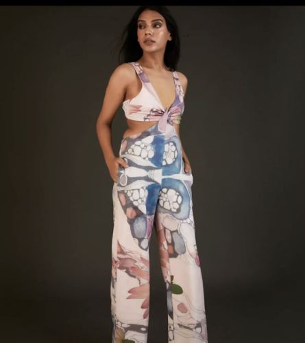 Two Way Spectra Printed Crop Top Palazzo Set, Technics : Machine Made